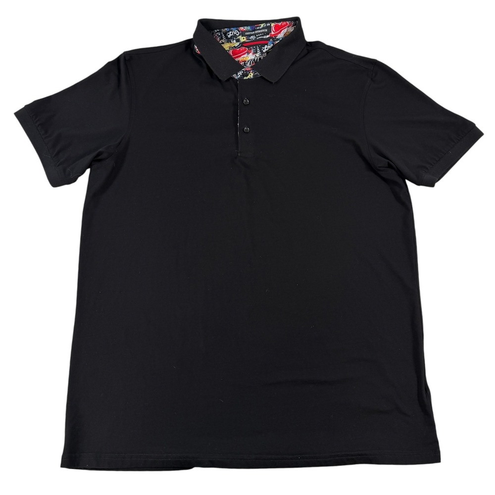 LRG Lifted Research Group Mens Black Cotton Polo Shirt KROQ Collar L Streetwear